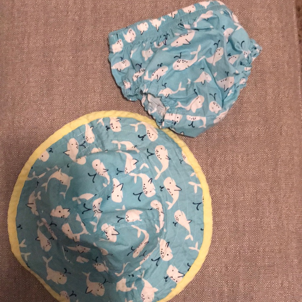 Pottery barn diaper cover and sun hat